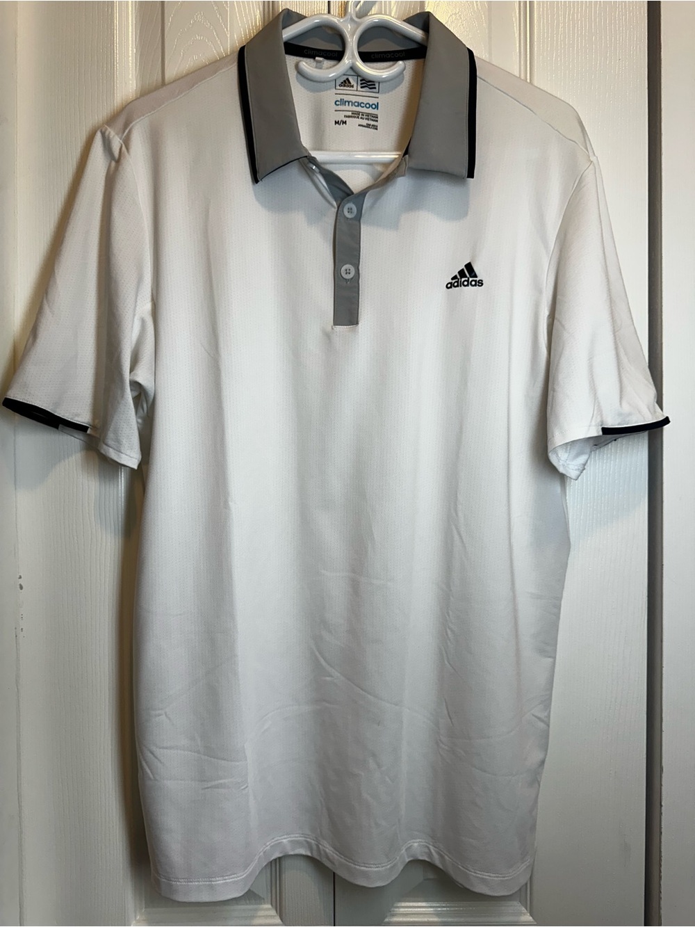 adidas White Polo Shirt with Gray Collar and Black Trim #88